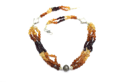Hesonite Garnet and Red Garnet Multistrand Statement Necklace with Silver Accent Beads,32905