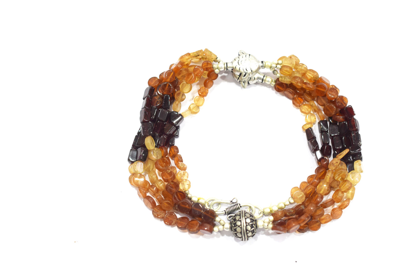 Hesonite Garnet and Red Garnet Multistrand Statement Necklace with Silver Accent Beads,32905