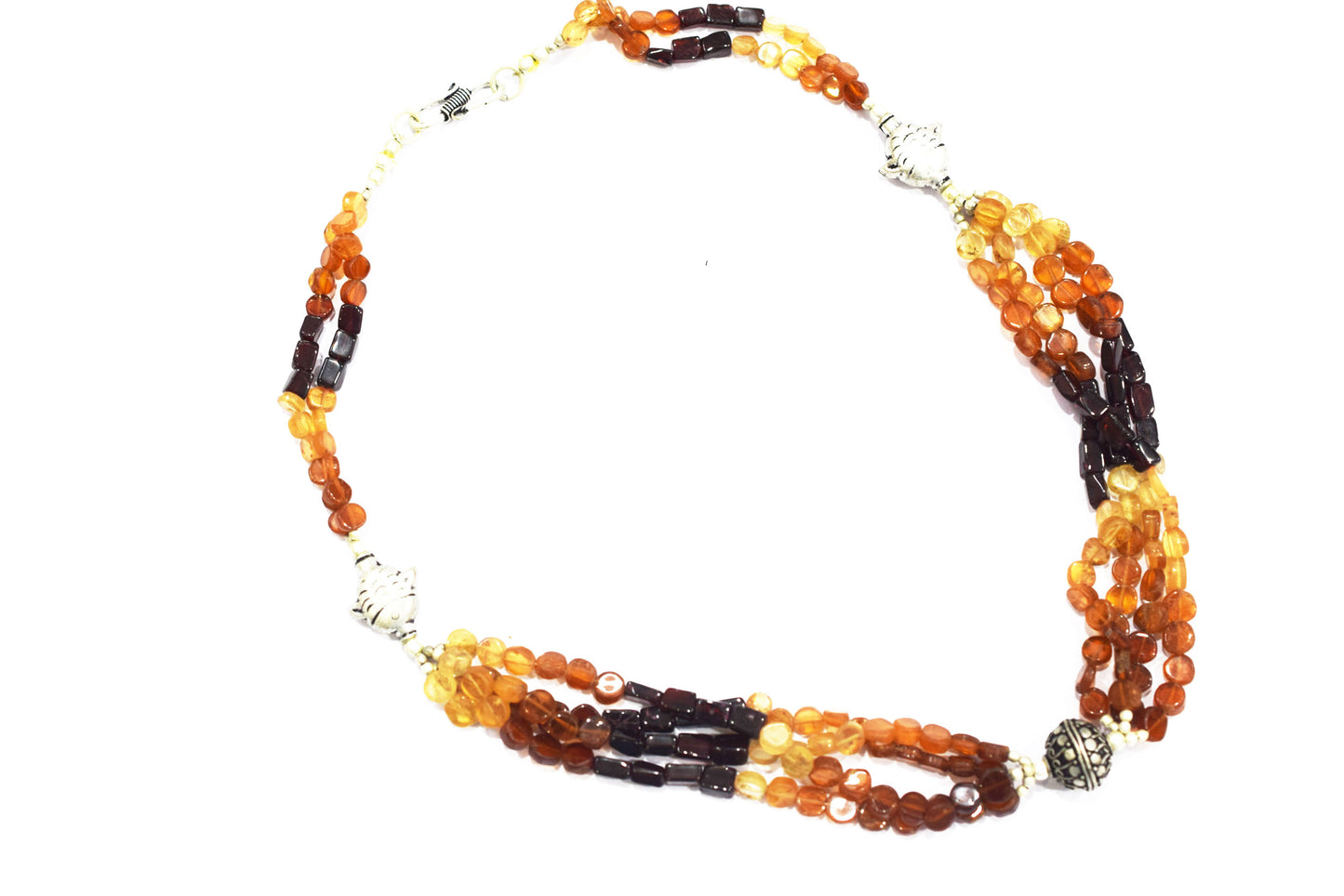 Hesonite Garnet and Red Garnet Multistrand Statement Necklace with Silver Accent Beads,32905