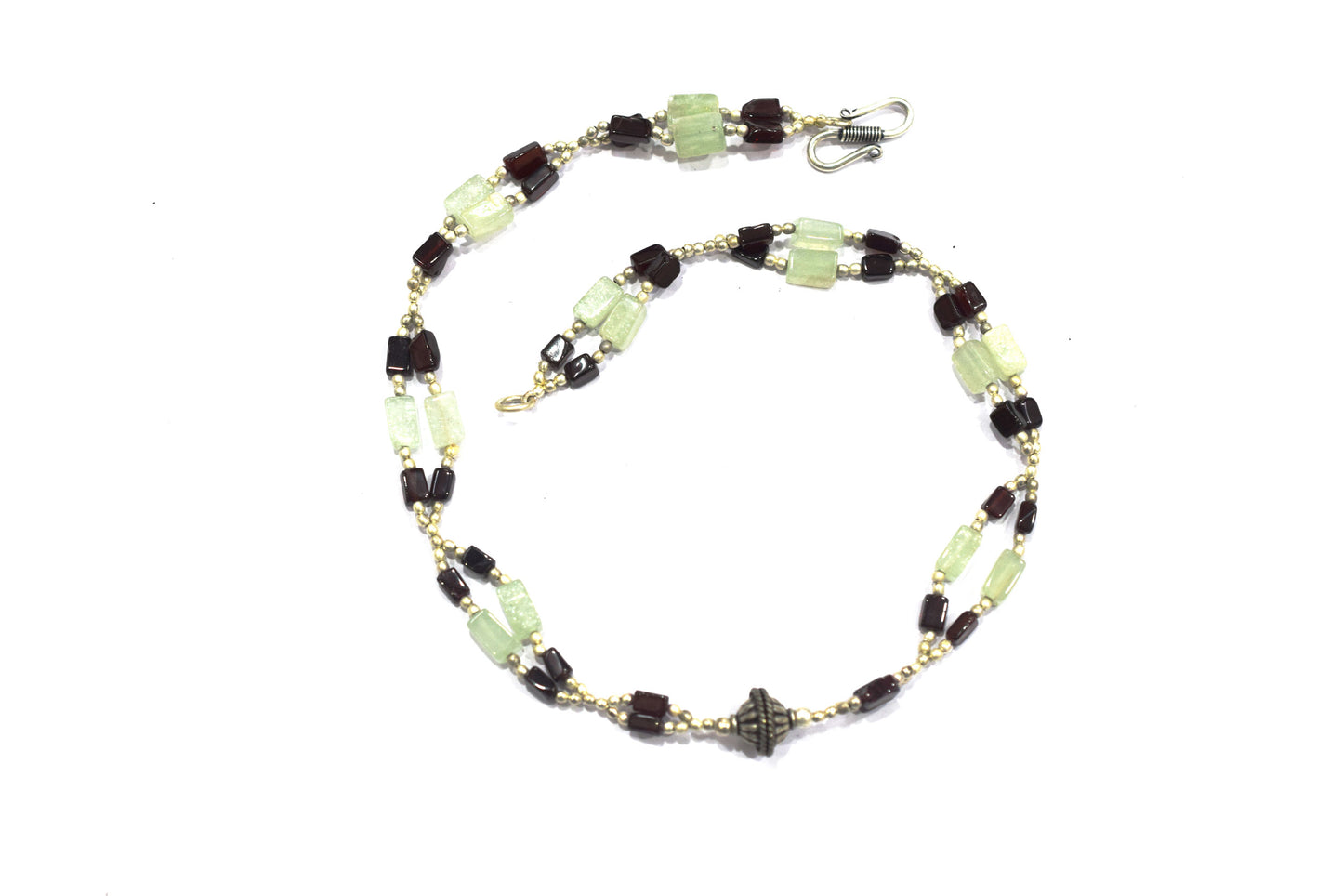 Natural Green Aventurine & Red Garnet Geometric Bead Necklace, Boho Chic Gemstone Choker,32908