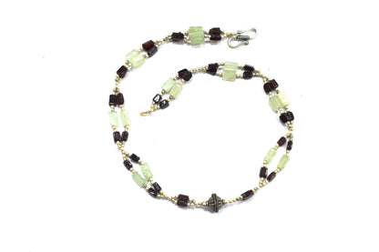 Natural Green Aventurine & Red Garnet Geometric Bead Necklace, Boho Chic Gemstone Choker,32908