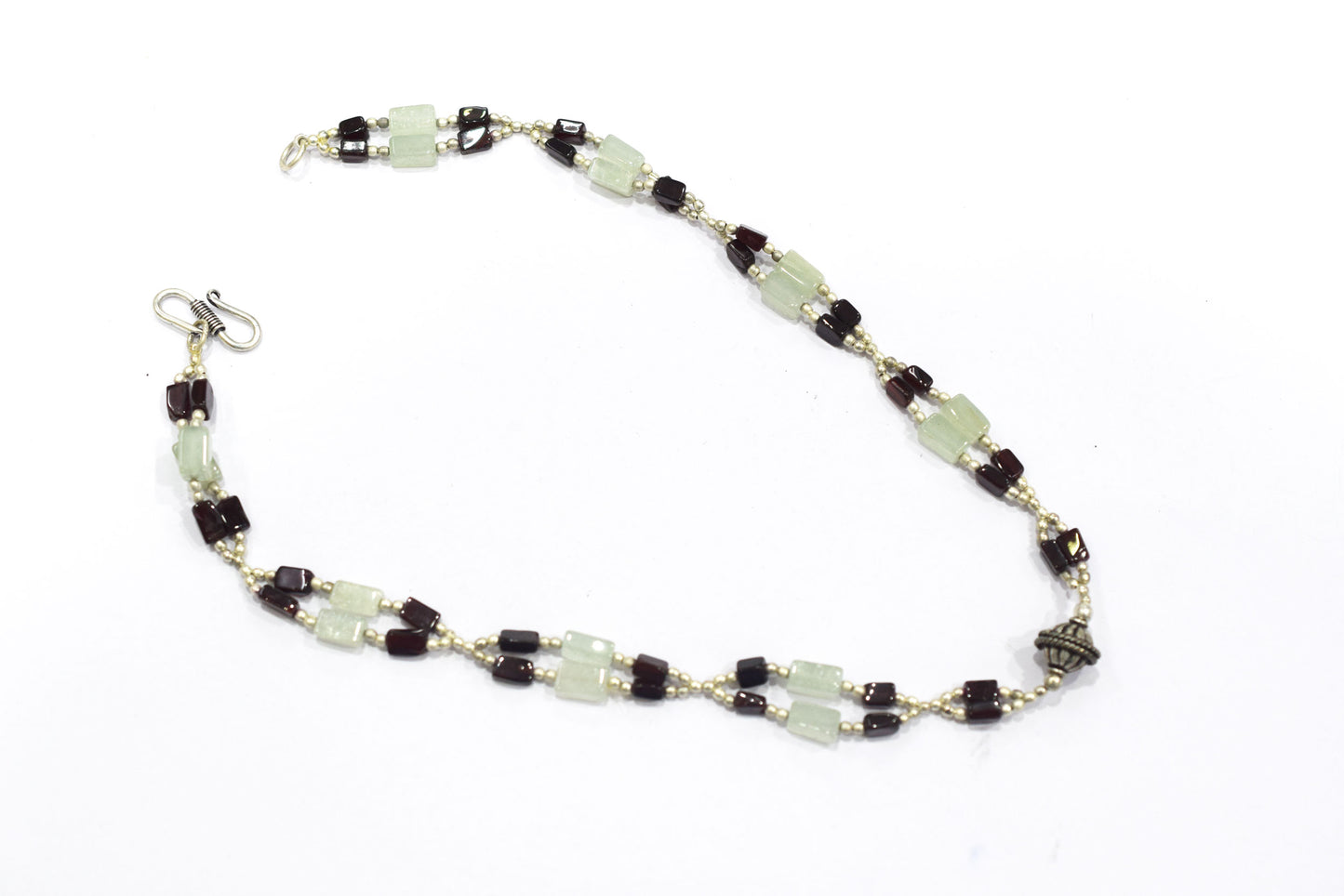 Natural Green Aventurine & Red Garnet Geometric Bead Necklace, Boho Chic Gemstone Choker,32908