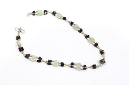 Natural Green Aventurine & Red Garnet Geometric Bead Necklace, Boho Chic Gemstone Choker,32908