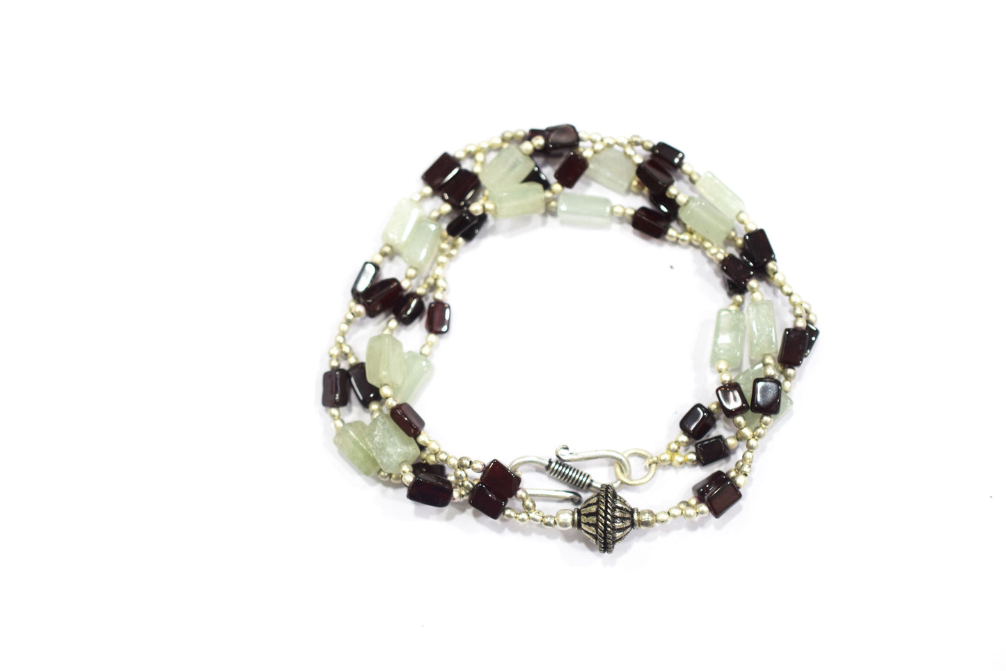 Natural Green Aventurine & Red Garnet Geometric Bead Necklace, Boho Chic Gemstone Choker,32908