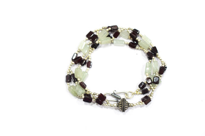 Natural Green Aventurine & Red Garnet Geometric Bead Necklace, Boho Chic Gemstone Choker,32908