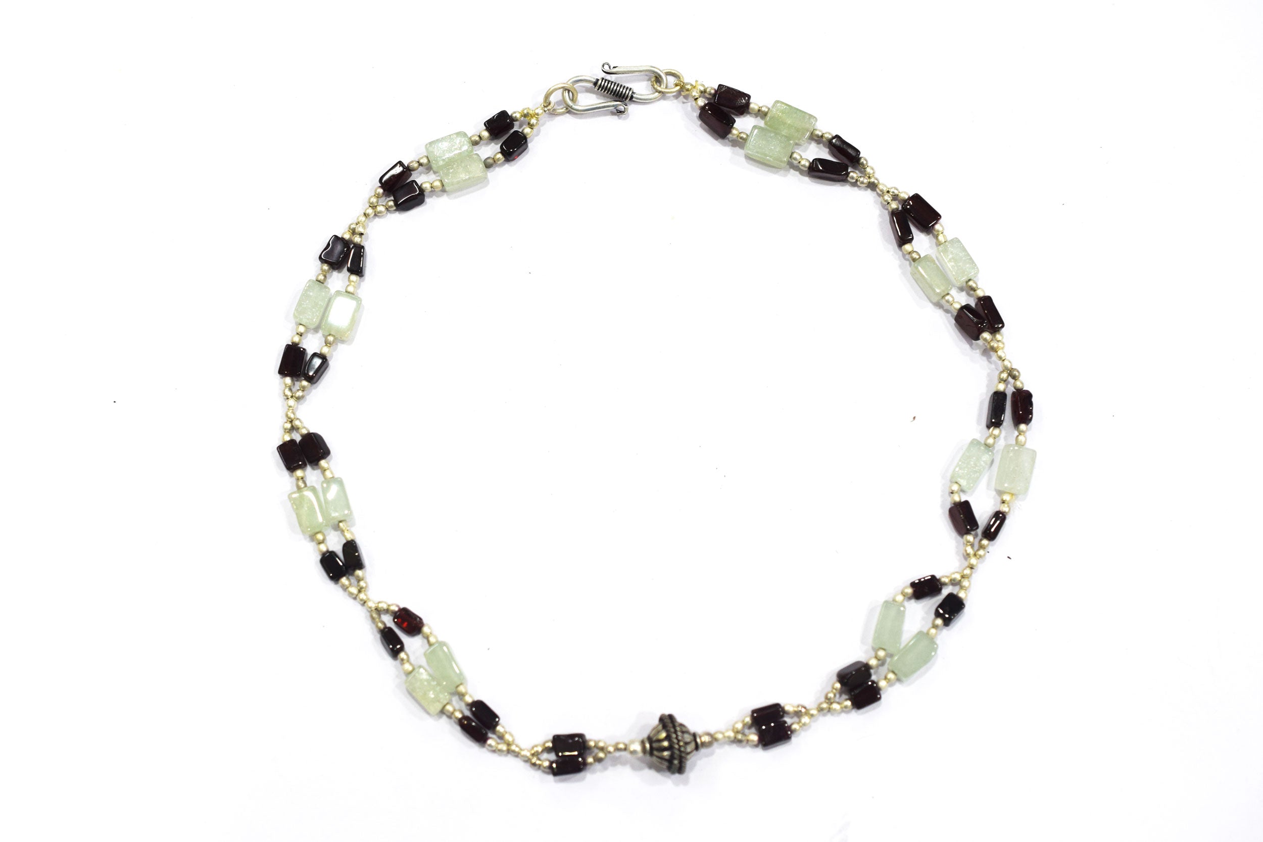 Natural Green Aventurine & Red Garnet Geometric Bead Necklace, Boho Chic Gemstone Choker,32908