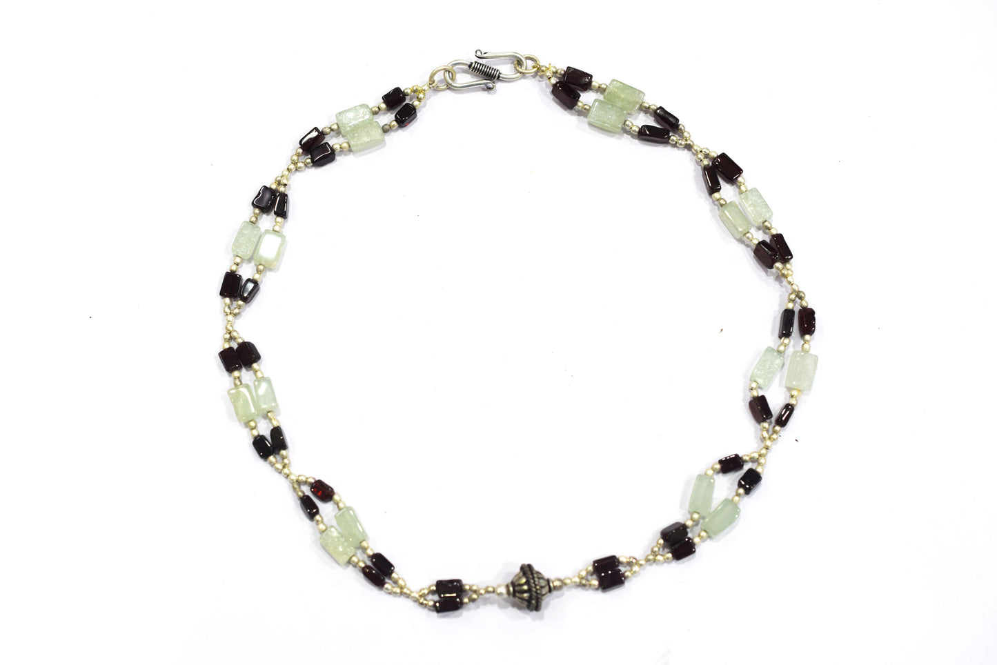 Natural Green Aventurine & Red Garnet Geometric Bead Necklace, Boho Chic Gemstone Choker,32908