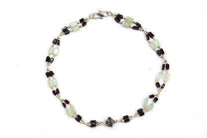 Natural Green Aventurine & Red Garnet Geometric Bead Necklace, Boho Chic Gemstone Choker,32908