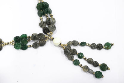 Natural Rutilated Quartz & Aventurine Beaded Drop Tassel Necklace, Earthy Boho Statement Jewelry,32910