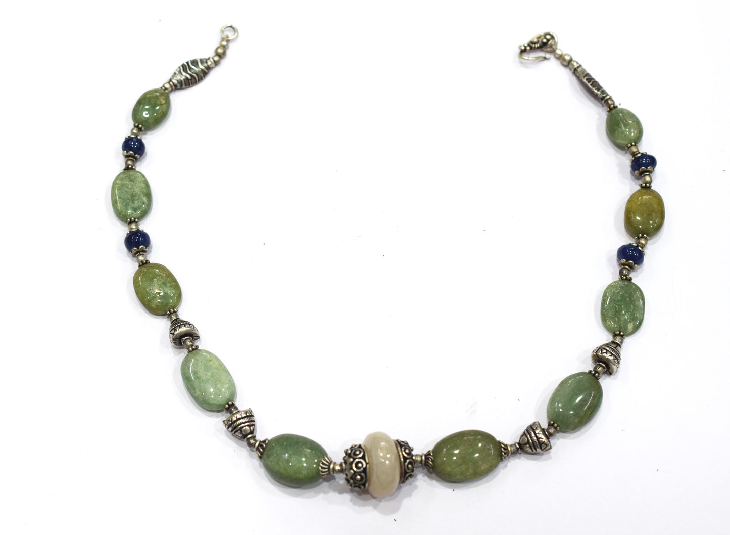 Natural Green Aventurine & Blue Sodalite Statement Necklace, Earthy Boho Gemstone Jewelry,32912