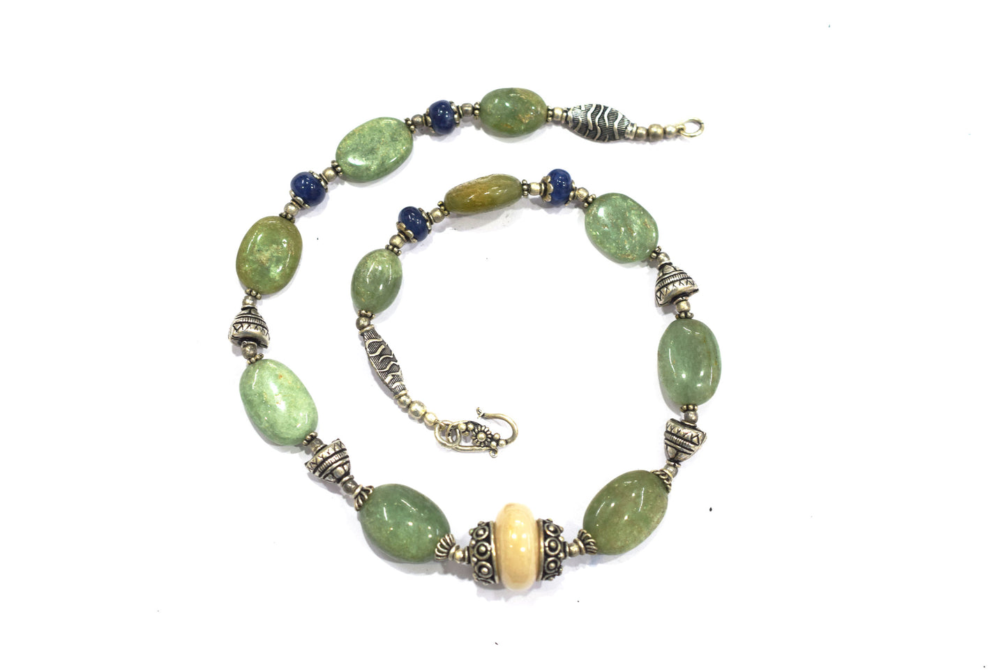 Natural Green Aventurine & Blue Sodalite Statement Necklace, Earthy Boho Gemstone Jewelry,32912