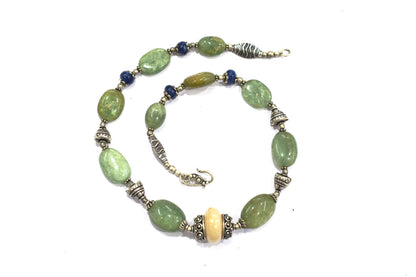 Natural Green Aventurine & Blue Sodalite Statement Necklace, Earthy Boho Gemstone Jewelry,32912