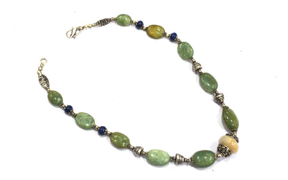 Natural Green Aventurine & Blue Sodalite Statement Necklace, Earthy Boho Gemstone Jewelry,32912