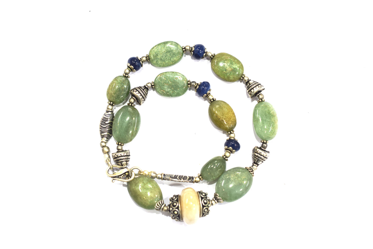 Natural Green Aventurine & Blue Sodalite Statement Necklace, Earthy Boho Gemstone Jewelry,32912