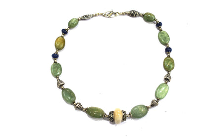 Natural Green Aventurine & Blue Sodalite Statement Necklace, Earthy Boho Gemstone Jewelry,32912