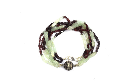 Natural Green Aventurine & Red Garnet Layered Choker, Boho Chic Three-Strand Gemstone Necklace,32915