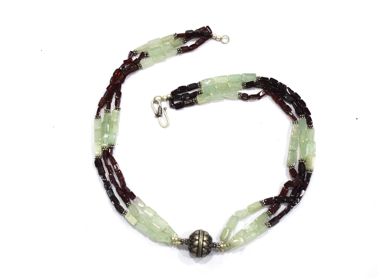 Natural Green Aventurine & Red Garnet Layered Choker, Boho Chic Three-Strand Gemstone Necklace,32915