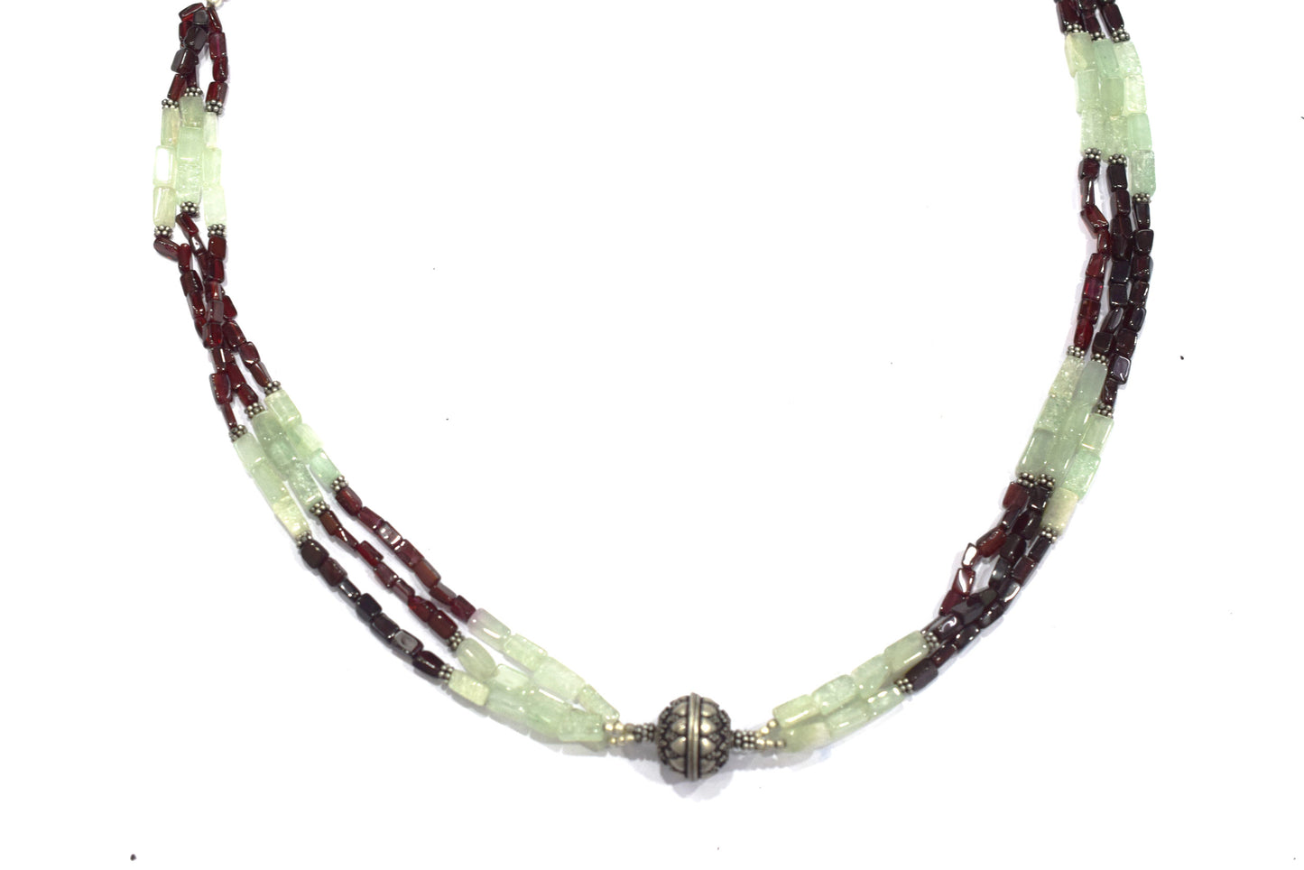 Natural Green Aventurine & Red Garnet Layered Choker, Boho Chic Three-Strand Gemstone Necklace,32915