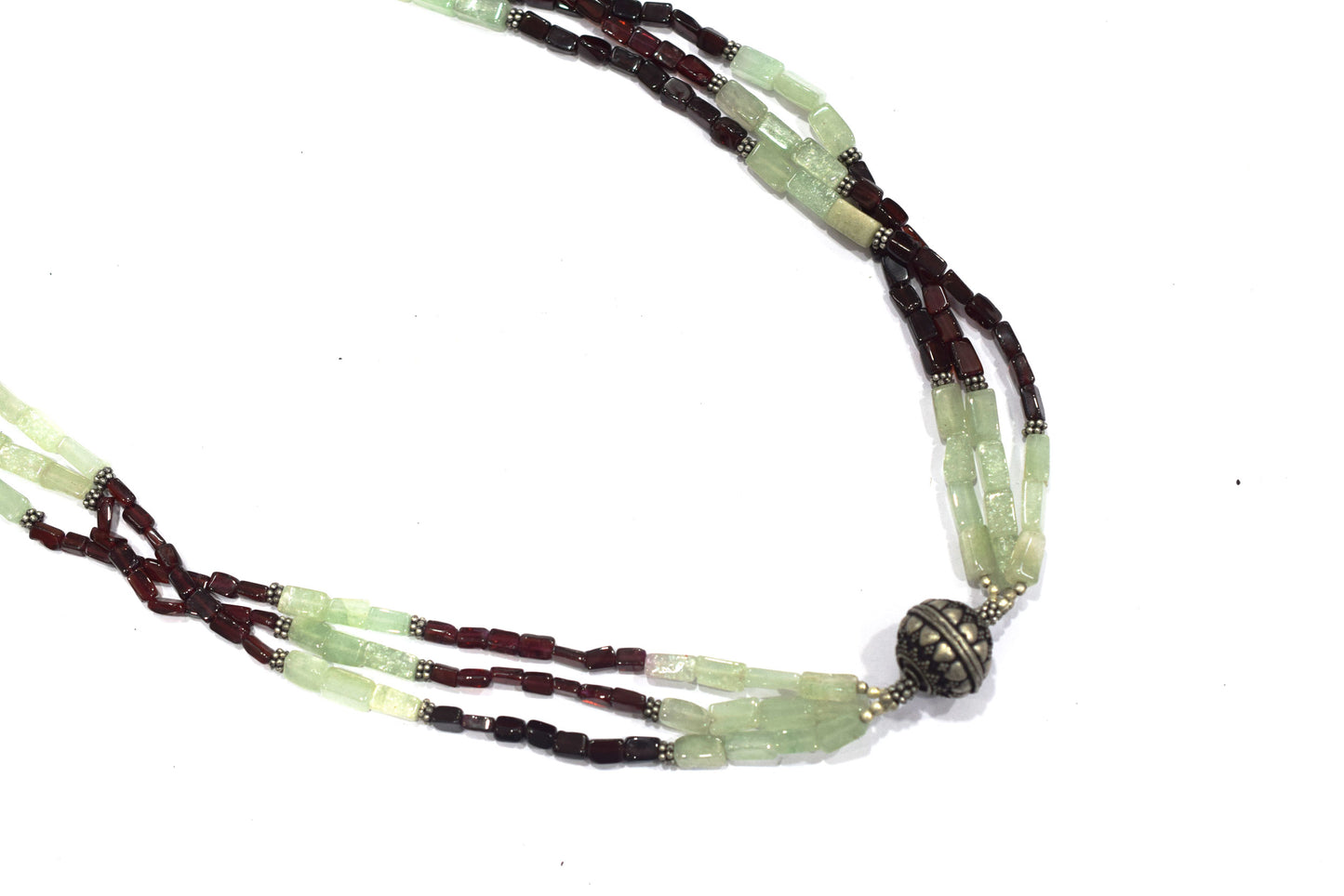 Natural Green Aventurine & Red Garnet Layered Choker, Boho Chic Three-Strand Gemstone Necklace,32915