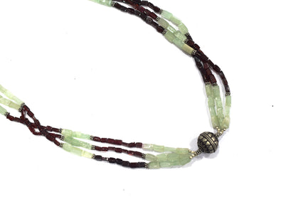 Natural Green Aventurine & Red Garnet Layered Choker, Boho Chic Three-Strand Gemstone Necklace,32915