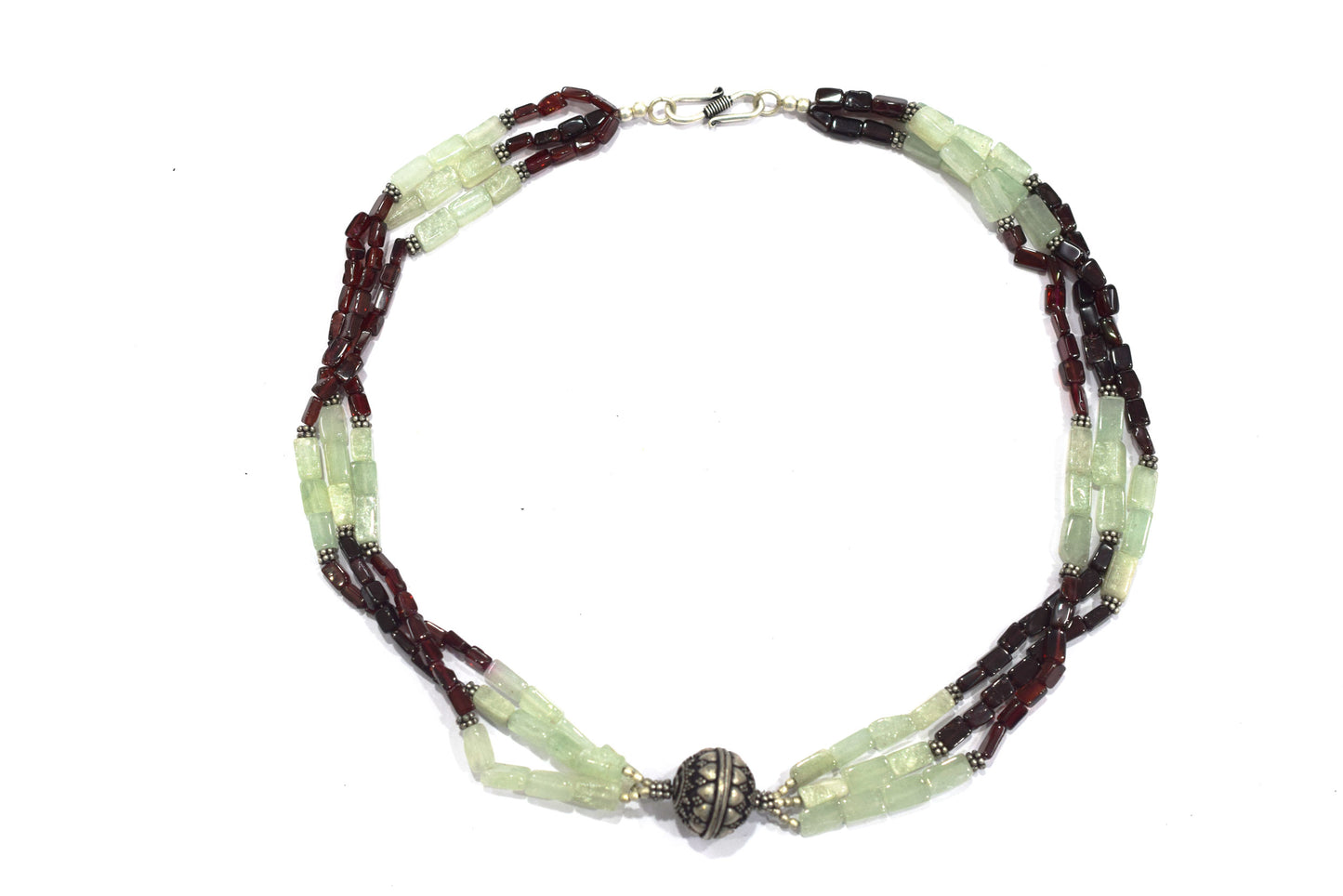 Natural Green Aventurine & Red Garnet Layered Choker, Boho Chic Three-Strand Gemstone Necklace,32915