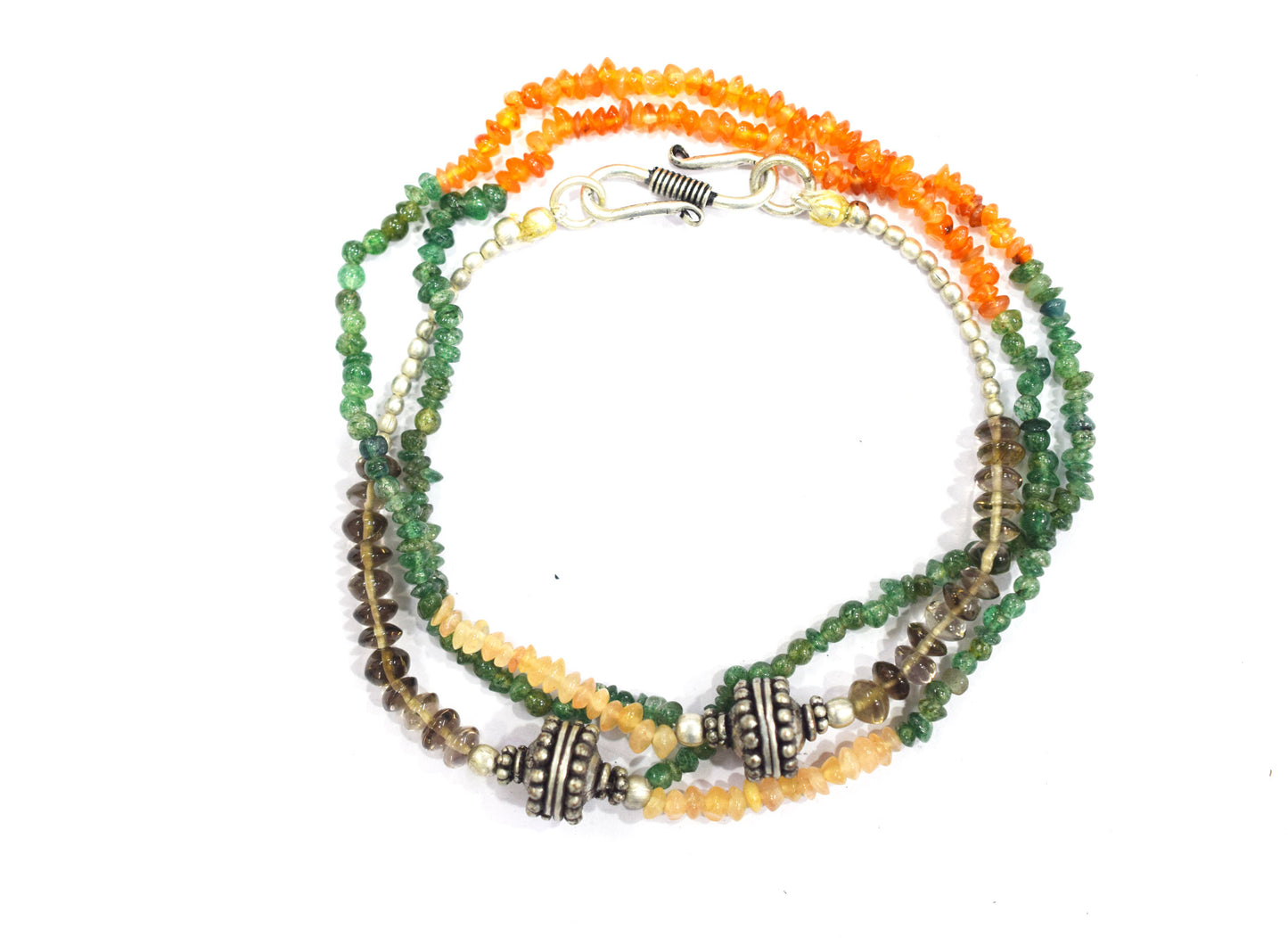 Natural Carnelian Multi Aventurine & Smoky Beaded Layered Choker, Earthy Boho Gemstone Jewelry,32916