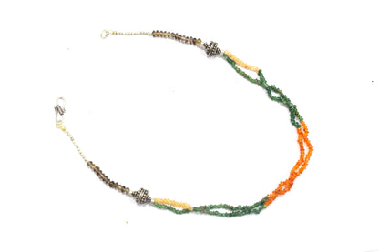 Natural Carnelian Multi Aventurine & Smoky Beaded Layered Choker, Earthy Boho Gemstone Jewelry,32916