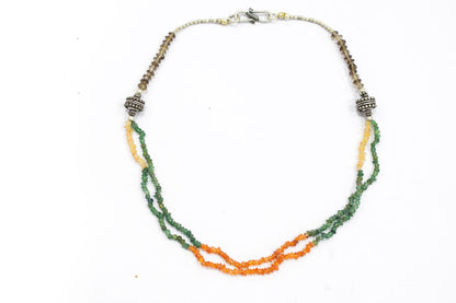 Natural Carnelian Multi Aventurine & Smoky Beaded Layered Choker, Earthy Boho Gemstone Jewelry,32916