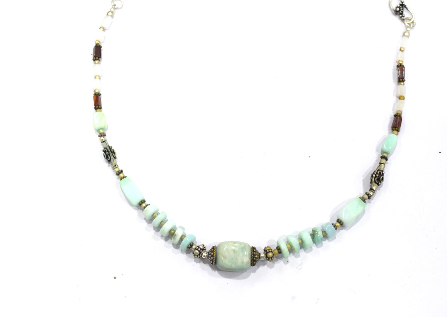 Natural Blue Opal, White Agate, and Jasper Beaded Statement Necklace and Earrings Jewelry Set,32917