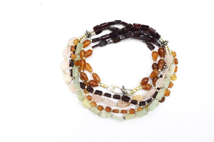 Multi-Strand Gemstone Statement Necklace with Rose Quartz, Hessonite, Aventurine & Garnet,32919