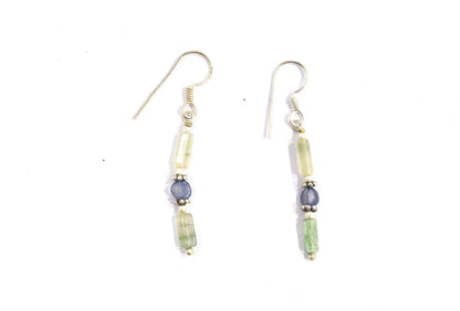 Natural Shaded Green Aventurine & Iolite Multi-Strand Necklace & Earrings Set – Open-Ended Beaded Layering Statement Jewelry,32920
