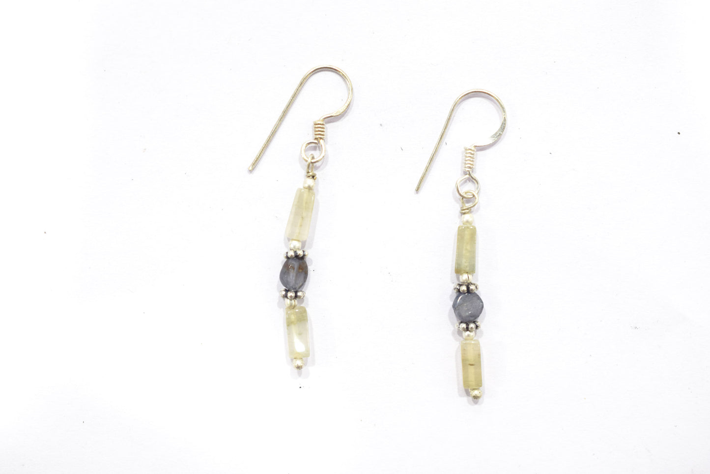Natural Shaded Green Aventurine & Iolite Multi-Strand Necklace & Earrings Set – Open-Ended Beaded Layering Statement Jewelry,32922