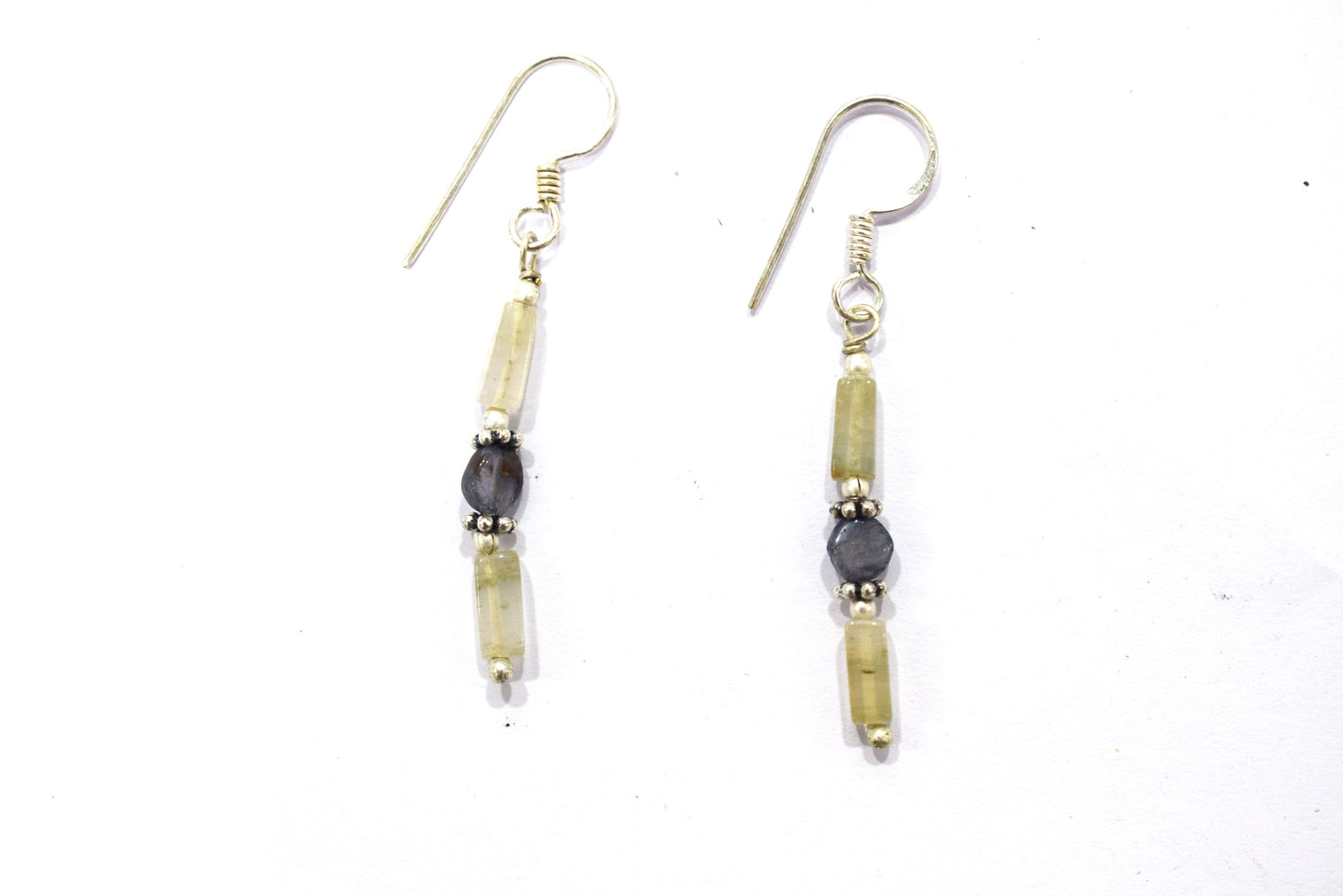 Natural Shaded Green Aventurine & Iolite Multi-Strand Necklace & Earrings Set – Open-Ended Beaded Layering Statement Jewelry,32922