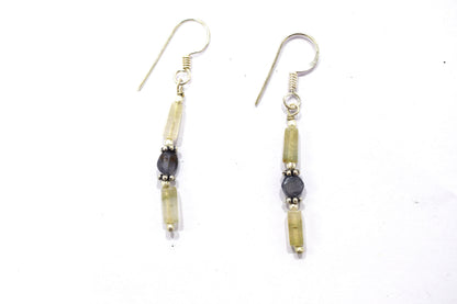 Natural Shaded Green Aventurine & Iolite Multi-Strand Necklace & Earrings Set – Open-Ended Beaded Layering Statement Jewelry,32922