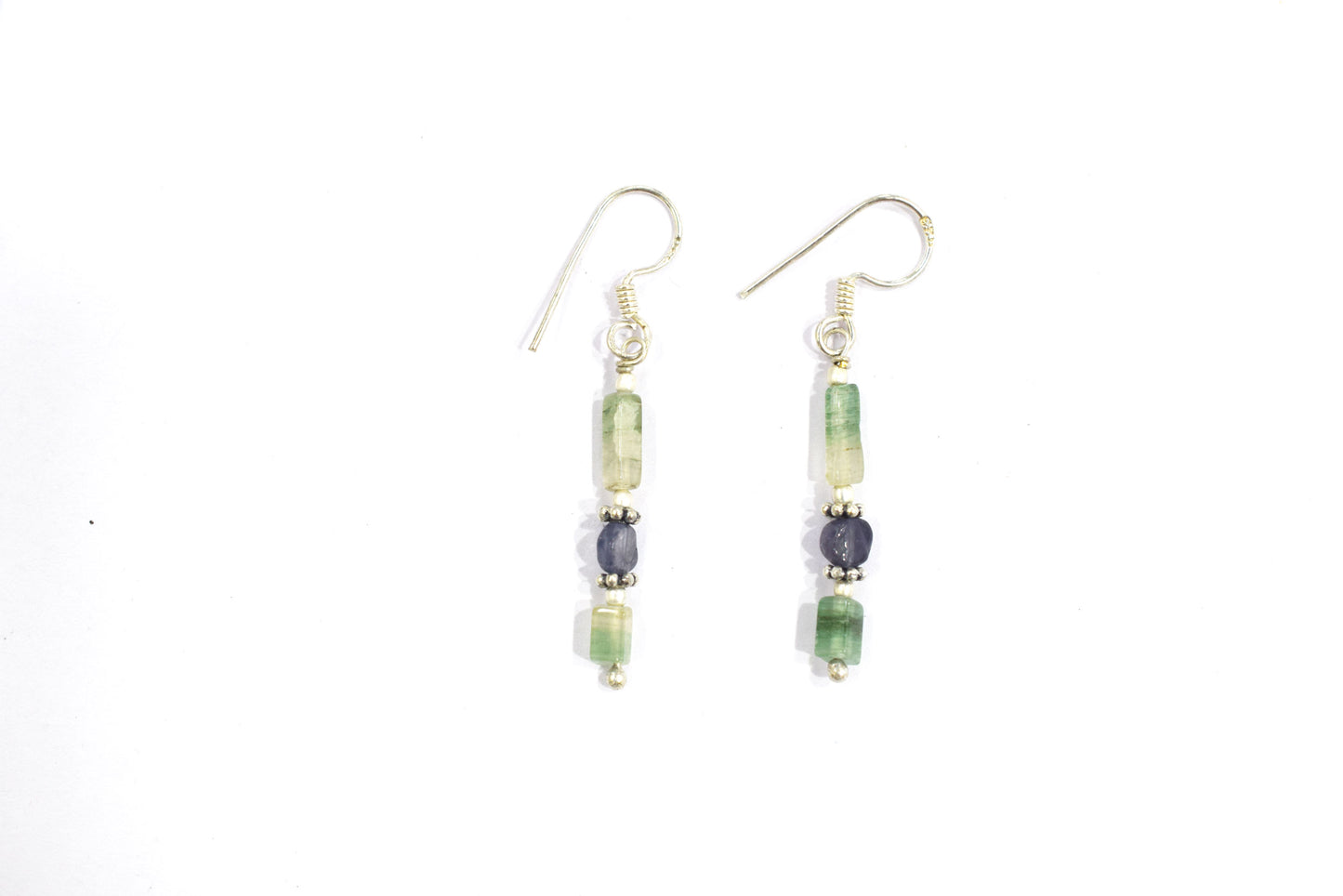 Natural Shaded Green Aventurine & Iolite Multi-Strand Necklace & Earrings Set – Open-Ended Beaded Layering Statement Jewelry, 32924