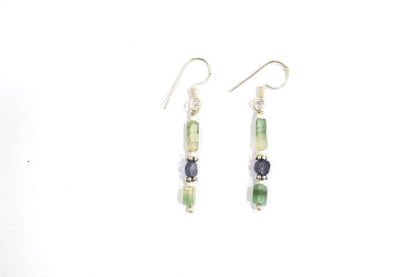 Natural Shaded Green Aventurine & Iolite Multi-Strand Necklace & Earrings Set – Open-Ended Beaded Layering Statement Jewelry, 32924