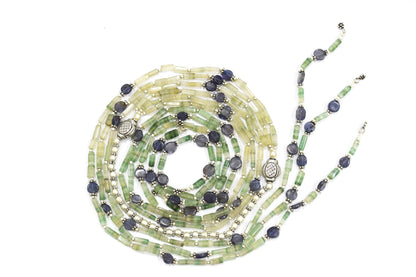 Natural Shaded Green Aventurine & Iolite Multi-Strand Necklace & Earrings Set – Open-Ended Beaded Layering Statement Jewelry, 32924