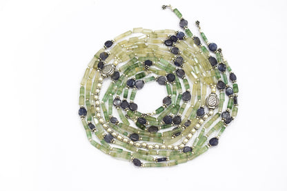 Natural Shaded Green Aventurine & Iolite Multi-Strand Necklace & Earrings Set – Open-Ended Beaded Layering Statement Jewelry, 32924