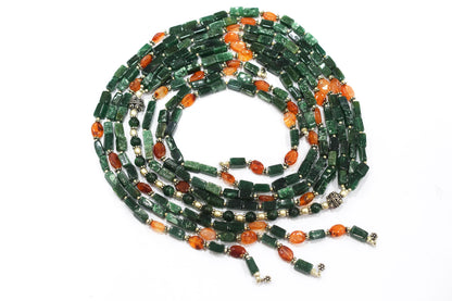 Natural Green Aventurine & Carnelian Multi-Strand Necklace & Earrings Set – Open-Ended Beaded Layering Statement Jewelry, 32926