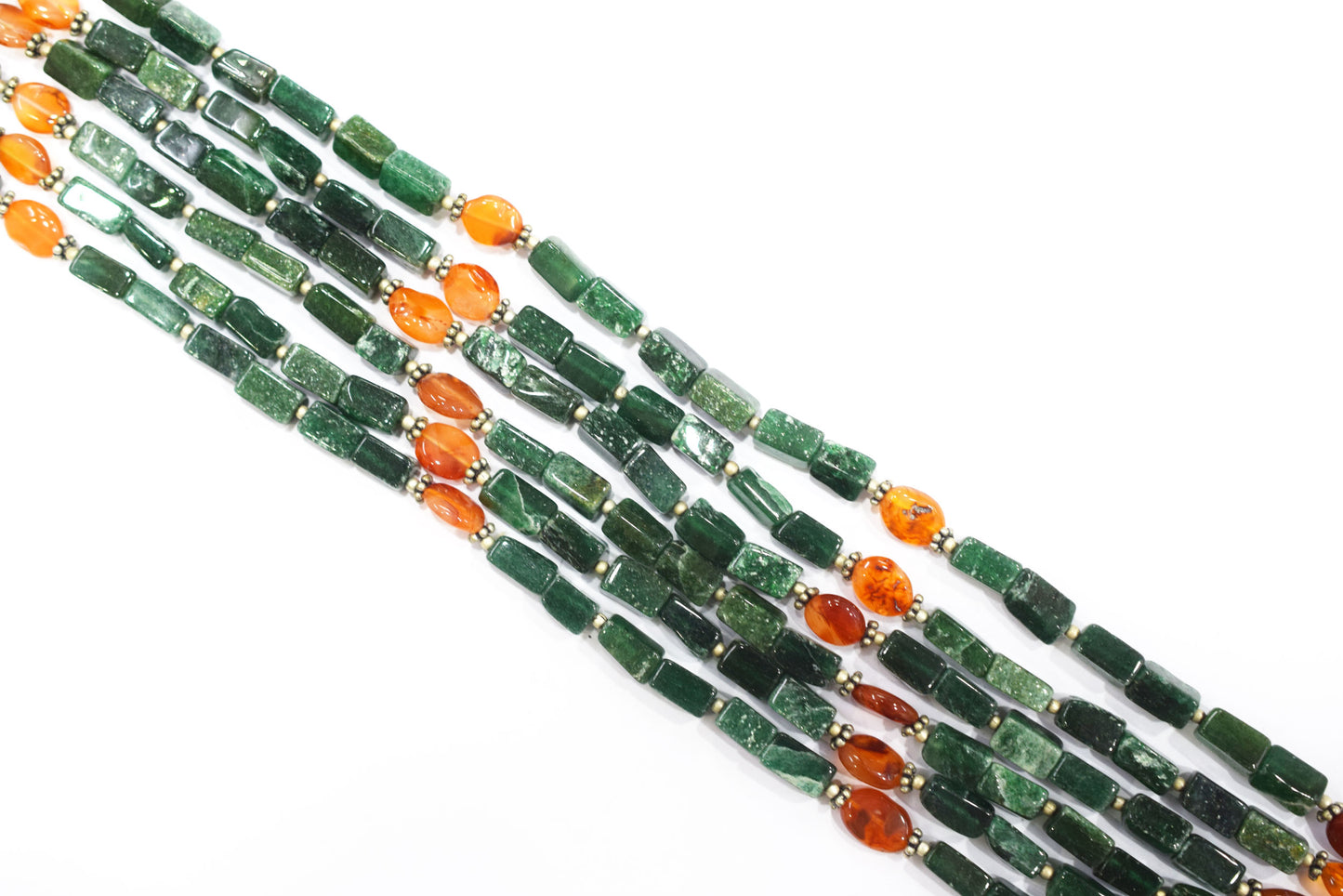 Natural Green Aventurine & Carnelian Multi-Strand Necklace & Earrings Set – Open-Ended Beaded Layering Statement Jewelry, 32926