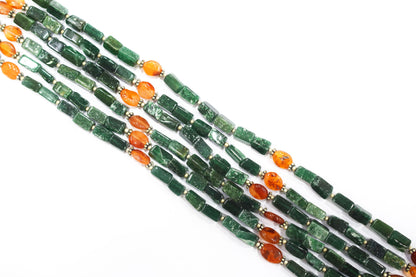 Natural Green Aventurine & Carnelian Multi-Strand Necklace & Earrings Set – Open-Ended Beaded Layering Statement Jewelry, 32926