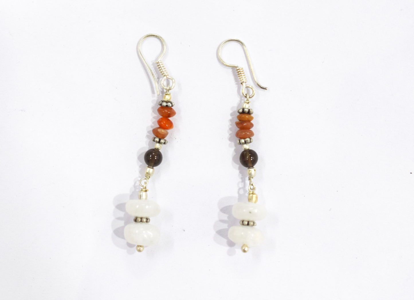 Natural Carnelian, White Agate & Smoky Quartz Multi-Strand Tassel Necklace & Earrings Set – Beaded Bohemian Toggle Clasp Jewelry, 32927