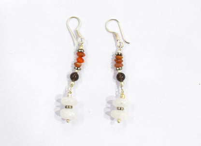 Natural Carnelian, White Agate & Smoky Quartz Multi-Strand Tassel Necklace & Earrings Set – Beaded Bohemian Toggle Clasp Jewelry, 32927
