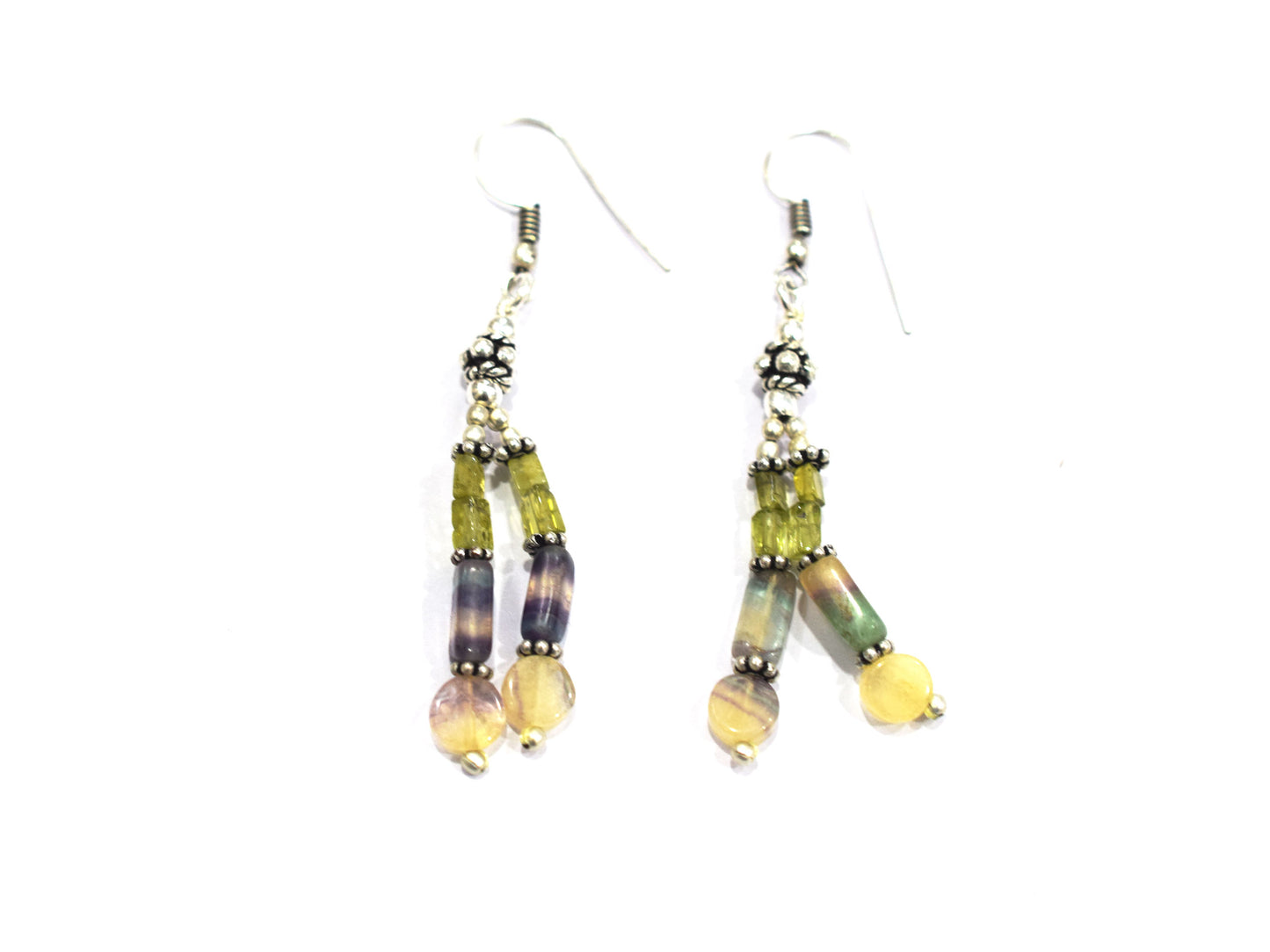Natural Multi Fluorite, Rutilated Quartz & Green Aventurine 3-Strand Gemstone Statement Necklace with Earings,32929