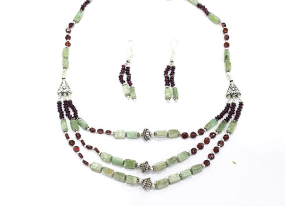 Natural Yellow Aventurine & Carnelian Gemstone Beaded Necklace and Earrings Jewelry Set,32931