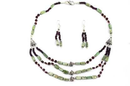 Natural Yellow Aventurine & Carnelian Gemstone Beaded Necklace and Earrings Jewelry Set,32931