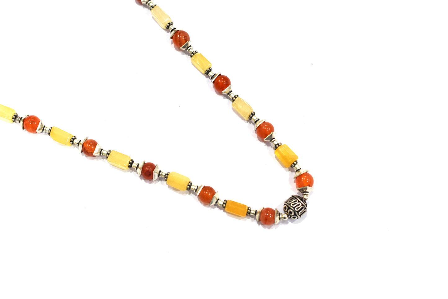 Natural Yellow Aventurine & Carnelian Gemstone Beaded Necklace and Earrings Jewelry Set,32932