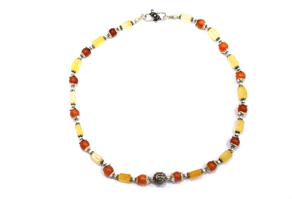 Natural Yellow Aventurine & Carnelian Gemstone Beaded Necklace and Earrings Jewelry Set,32932
