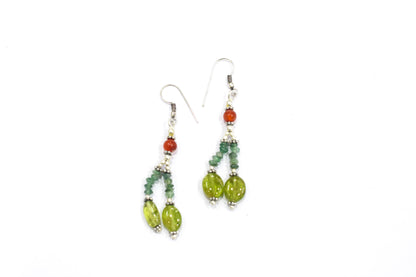Natural Carnelian, Peridot & Green Aventurine 2-Strand Gemstone Necklace and Earrings Set,32933