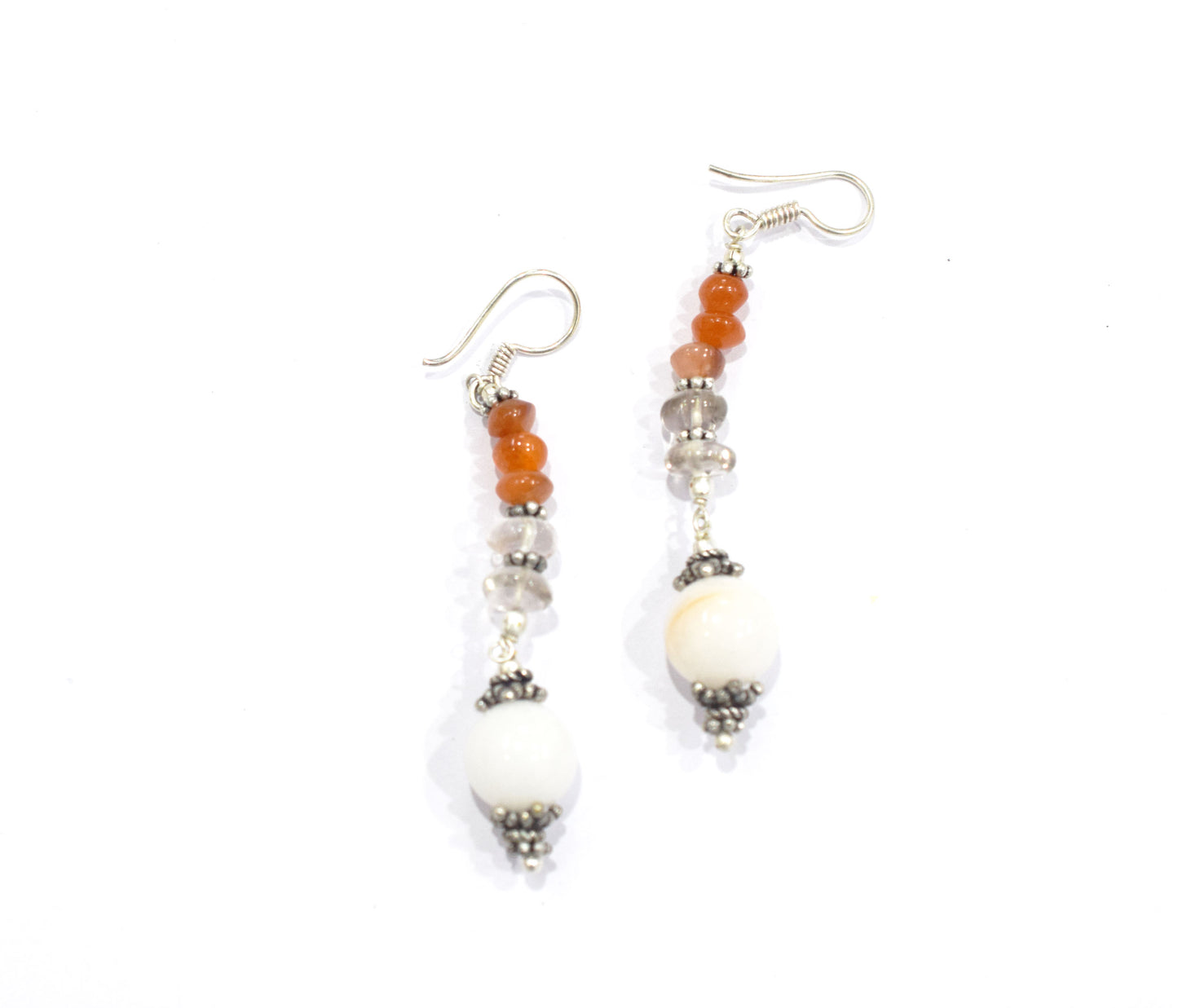 Natural Carnelian & White Agate Multi-Strand Twisted Gemstone Necklace and Earrings Set,32934